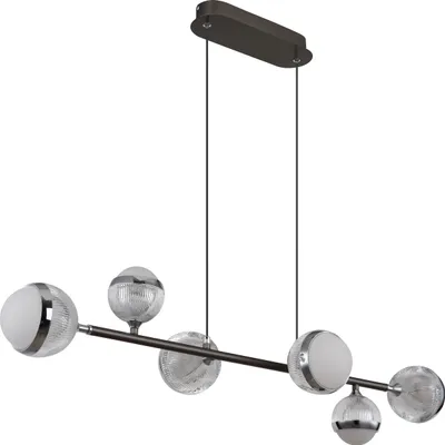 Produktbild von Globo Lighting Hängeleuchte Metall titanfarben gebürstet, Acryl klar, Aluminium verchromt, Kabel PVC schwarz, dimmbar, mehrere Stufen über Wandschalter, Farben fixierbar, Memoryfunktion, Nachtlicht, Höhe kürzbar, Fernbedienung, Batterie inkludiert 2x AAA, LxBxH: 910x280x1200mm, Kugel DM: 4c12cm; 2x10cm, inkl. LED 42W 230V, 800-4810lm Source, 654-3365lm Output, CCT 2700-6000K