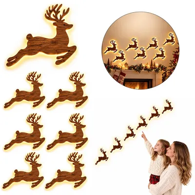 Produktbild von LED Weihnachtsdeko Rentier 7-teilig, 3D Holz Wanddeko, warmweiß beleuchtet