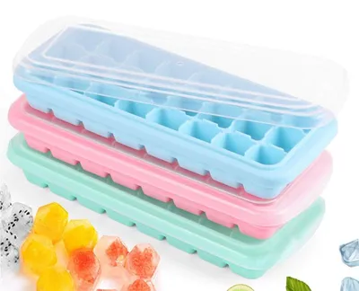 Produktbild von Eiswürfelform aus Silikon, Silikon-Eiswürfel, 3er-Packung mit 24 Eiswürfeln, Eiswürfelform, Eiswürfelbehälter, stapelbare Eiswürfelbehälter mit Deckel, BPA-freie Eiswürfel