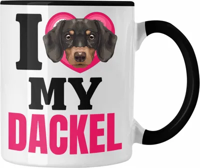 Produktbild von Trendation - Dackel Besitzerin Tasse Geschenk Lustiger Spruch Geschenkidee I Love My Dackel (Schwarz)