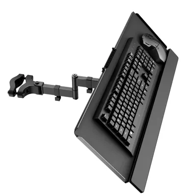 Produktbild von Tastaturablage mit Stangenhalterung, 65,3 × 24,9 cm, für Standard- und große Tastaturen, passend für Stangen Ø 2,8–6,1 cm, schwarz