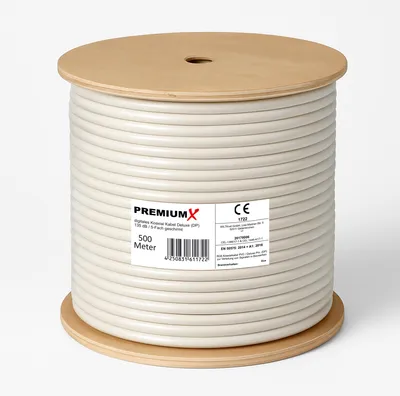 Produktbild von PremiumX 500m Deluxe Pro Koaxialkabel 135 dB 5-fach geschirmt Reines Kupfer Antennenkabel