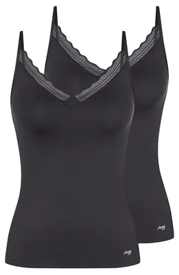 Produktbild von sloggi 2er Pack Go Blush Spaghetti Top Spitze mit Bogenkante am Ausschnitt, Weiches Material für hohen Komfort, Vielseitig tragbar im Alltag schwarz XL