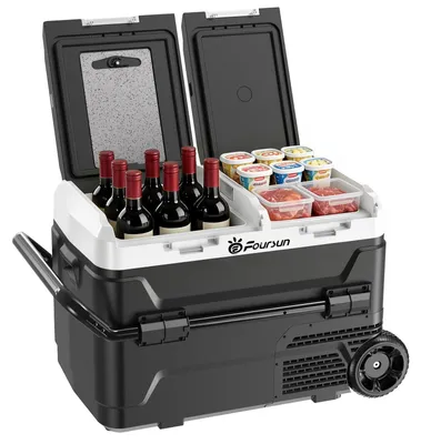 Produktbild von Auto Kühlbox & Gefrierbox - Tragbarer Kühlschrank/Gefrierschrank - Dual-Zone mit unabhängiger Steuerung - Für Auto & Zuhause - 12/24V DC & 100–240V AC - Schwarz