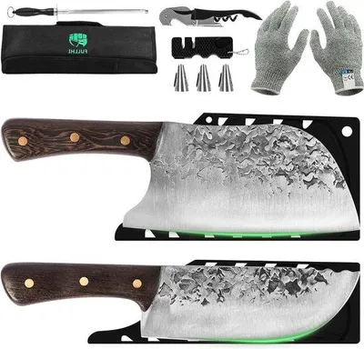 Produktbild von Famanu 2-teiliges tragbares Fleischmesser-Set mit Messertasche - Hochwertige Küchenhelfer