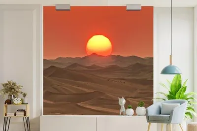 Produktbild von Fotobehang - Sonnenuntergang über Dünen in der Wüste - Breite 260 cm x Höhe 260 cm