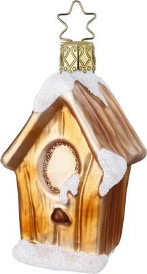 Produktbild von Christbaumschmuck Vogelhaus mit Schnee Glas 8cm hellbraun, 1 Stück