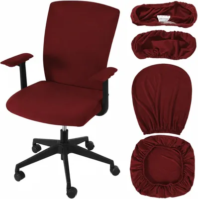 Produktbild von Bürostuhlbezug Set, 4-teilig, elastisch, Bordeauxrot, für Sitzfläche, Rückenlehne und Armlehnen