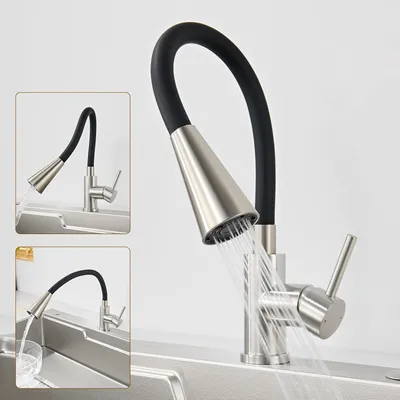 Produktbild von Küchenarmatur, 360° drehbar, 4 Strahlarten, 304 Edelstahl gebürstet, für Küche