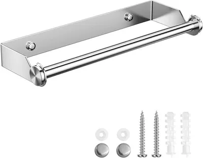 Produktbild von PolkaHome® Küchenrollenhalter Edelstahl Wandmontage ohne Bohren - Papierhandtuchhalter für Küche Bad, Silber