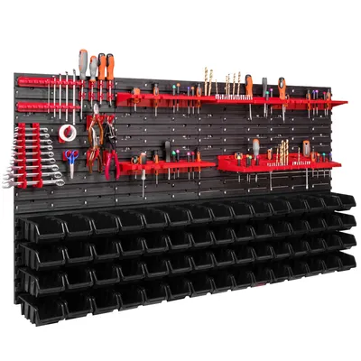 Produktbild von 60 Stapelboxen Werkzeughalter Wandregal Werkstattregal Werkzeugwand 156x78cm Werkzeughalter Lagersystem Schüttenregal Sichtlagerkästen Extra Starke Wandplatten Regal Erweiterbar Werkstattregal Lagerre