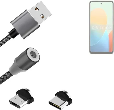 Produktbild von K-S-Trade Hochwertiges Magnet-Lade-kabel Sync-Kabel Daten-Kabel für Tecno Pop 8 mit USB-Typ-C-Anschluss und Micro-USB-Anschluss 2A bis zu 480mbps