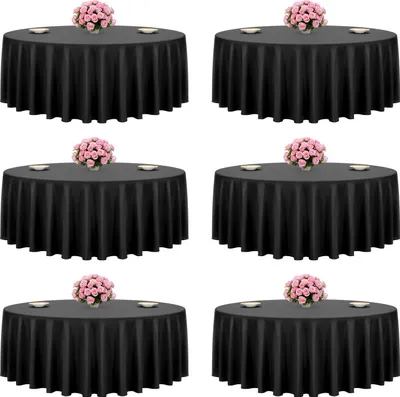 Produktbild von VEVOR 6 x runde Tischdecken Tischwäsche 3048 mm, knitterfreier Tischdeckenschutz, maschinenwaschbares Tischtuch aus Polyestergewebe für Partys Hochzeiten Bankette formelle Veranstaltungen, Schwarz