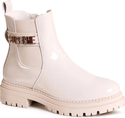 Produktbild von topschuhe24 2883 Damen Plateau Stiefeletten Chelsea Boots , Farbe:Beige Lack, Größe:38 EU