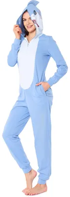 Produktbild von Ladeheid Damen Schlafoverall Tierkostüm aus Baumwolle Jumpsuit bunt Tiermotiv Verkleidung Schlafanzug Einteiler mit Kapuze LA40-234 (Blau Hai, XS)