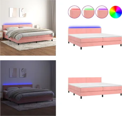 Produktbild von vidaXL Boxspringbett mit Matratze & LED Rosa 200x200 cm Samt - Boxspringbett - Boxspringbetten - Bett - Betten