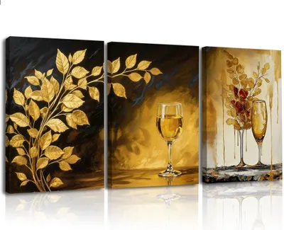 3-teiliges Gold-Leinwandbild, abstrakt, 57x40 cm, modern