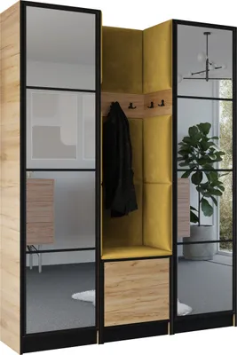 Produktbild von KIER FURNITURE Kleiderschrank EDEN, Schlafzimmer Schrank, Garderobeschrank, Flurschrank Craft Eiche & Gelb 159,6x205x39 cm