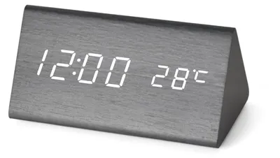 Digitaler Holz-Wecker, schwarz, 5,9-Zoll-LED, Temperatur, Sprachsteuerung