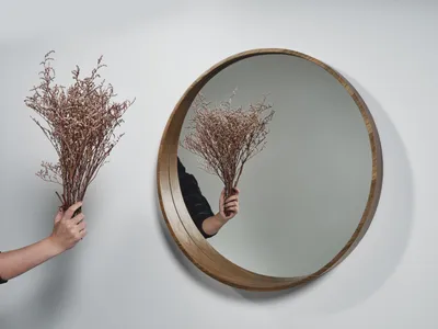 Obrázek produktu pro Zrcadlo na zeď, klasický design, dřevěné, hnědé, vhodné do obývacího pokoje