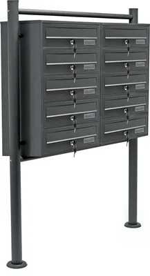 Produktbild von System skrzynek na listy Wiltec 10 antracyt 898 x 270 x 1500 mm, wolnostojąca skrzynka na listy z 2x5 przegrodami, kluczem i tabliczką znamionową, skrzynka na listy Skrzynka pocztowa ze stojakiem