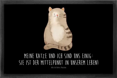 Produktbild von Mr. & Mrs. Panda Bodenvorleger Katze Sitzen 50 x 75 cm - Schwarz - Geschenk, Gummimatte, fußmatte, Liebe, Schmutzmatte, Sauberlaufmatte, Herz, bodenmatte, Cat, Katzen