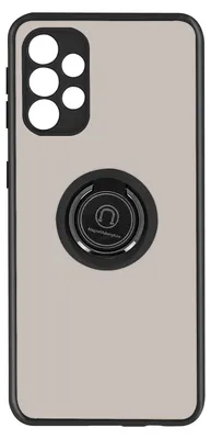 A smartphone case with a ring holder is shown against a light gray background.