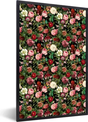 Produktbild von MuchoWow® MuchoWow® Gerahmtes Poster Pfingstrose - Blumen - Collage 40x60 cm - Poster mit zchwarzem Bilderrahmen - Papierdruck - Wandbilder