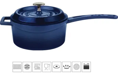 Imagen del producto de LAVA, olla de metal, diámetro 16 cm, 1.35 litros, de hierro fundido, color azul, modelo LVYSOS16K2BLU