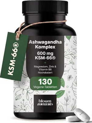 Produktbild von Bloom Naturals Ashwagandha 600 mg KSM-66, 130 Tabletten