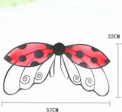A pair of ladybug-themed costume wings with size measurements indicated.