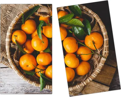 Produktbild von Spritzschutz Herdabdeckplatte Schneidebrett aus Glas Mandarinen im Korb 2-Teilig (60x52cm)