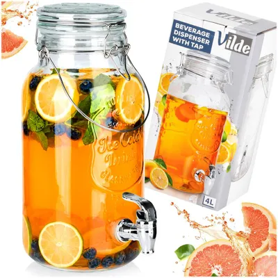 Produktbild von Vilde | Getränkespender mit Zapfhahn 4 L - Glas - Wasserspender mit Deckel und Bügelverschluss - Saftspender für Garten und Party