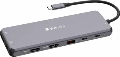 Zdjęcie produktu dla Verbatim CMH-13, USB Type-C, 3.5mm, DisplayPort, HDMI, RJ-45, USB 2.0, USB 3.2 Gen 1 (3.1 Gen 1) Type-A, USB 3.2 Gen 2 (3.1 Gen..., SD, MicroSD (TransFlash), 10000 Mbit/s, 30 Hz, Srebrny