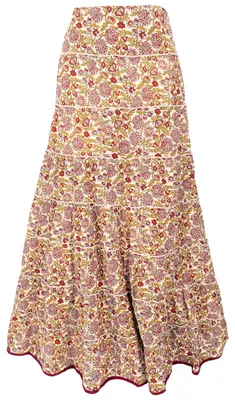 Produktbild von Langer Boho Stufenrock, Maxirock Hippie Chic, Flamencorock - Beige/rot, Damen, Creme-weiß, Baumwolle, Röcke