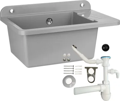 Obrázek produktu pro Dřez užitkový průmyslový se sifonem Šedá Žula barva 32x25 cm nástěnný Plastický