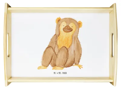 Produktbild von Mr. & Mrs. Panda Tablett Affe - Weiß - Geschenk, Motivation, Affen, Dekotablett, sofatablett, Respekt, Liebe, holz, Selfcare, betttablett, Afrika, Deko