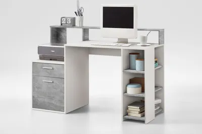 Image de Schreibtisch >BOLTON< in weiß-Beton LA - 138,5x91,6x53,5cm (BxHxT)