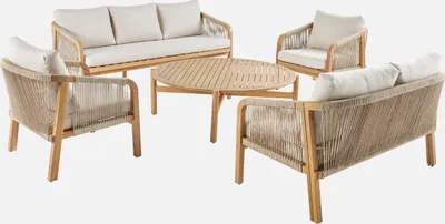 Produktbild von sweeek - Gartenmöbelset aus Akazienholz mit Seilbespannung, 7 Plätze - Beige