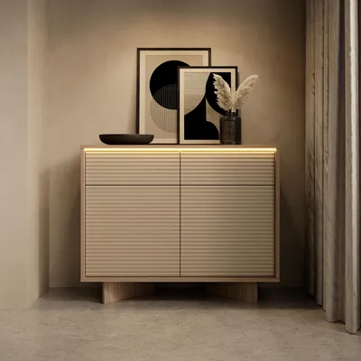 Image de Hateva - Buffet, 104x40x84h cm Chêne Marron, 2 Tiroirs