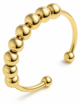 Produktbild von GD GOOD.designs Goldener Anxiety Ring mit beweglichen Perlen - Wasserfeste Anti Stress Ringe in 18K Gold | Größenverstellbar (52 bis 60)