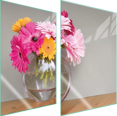 Produktbild von Herdabdeckplatten 2 teilig 35x52 Glaskeramikkochfeld Abdeckung Glas Schneidebrett Gerbera Bunt