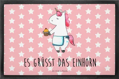 Produktbild von Mr. & Mrs. Panda fußmatte Einhorn Muffin 40 x 60 cm - Rot Pastell - Geschenk, Glückwünsche, Gummimatte, Schmutzmatte, Geburtstag, Geburtstagsgrüße, Schmutzfangmatte