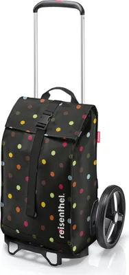 A black shopping trolley with colorful polka dots and a telescopic handle.