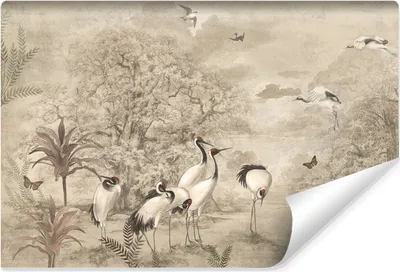 Zdjęcie produktu dla Fototapeta Do Salonu ŻURAWIE Styl Vintage Abstrakcja 450x300cm