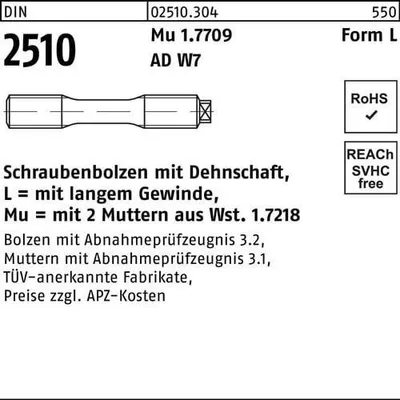Produktbild von Reyher  Schraubenbolzen DIN 2510 1.7709 LM 20x105 (1 Stück)