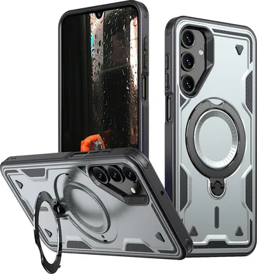 Produktbild von Dual Layer Hülle für Samsung Galaxy A05S Metall Ring Ständer Magnetisch Stoßfest Militär Handyhülle Grau
