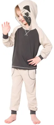 Image de Pyjama à manches longues en coton pour enfants (filles et garçons) Ladeheid, pyjama coloré avec motif animalier, déguisement à capuche LA40-236 (beige carlin, 122-128)