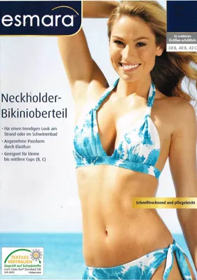 Produktbild von Esmara Neckholder Nackenverschluss BH Bikinioberteil Schnelltrocknend Hellblau-Weiß 42 C