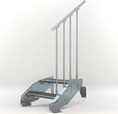 Produktbild von Stahltreppe 2 Stufen bis Höhe 44 cm, Laufbreite : 60 cm Geländer rechts ST 1 (31 / 31 mm)
